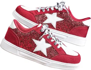 Women's Y2K Star Glitter Chunky Skate Shoes Retro Platform Sneakers, Shiny Outdoor Casual Shoes for Streetwear (Red,7.5)