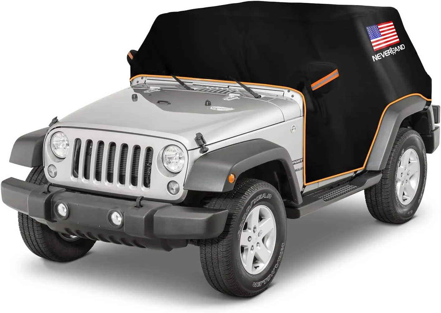 Wrangler Cab Cover for 1987-2025 Jeep Wrangler JK JL CJ TJ 2 Door,NEVERLAND Half Car Cover Waterproof Oxford with Reflective Strip,Sun Snowproof Cab Car Cover Black