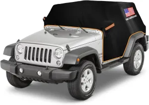 Wrangler Cab Cover for 1987-2025 Jeep Wrangler JK JL CJ TJ 2 Door,NEVERLAND Half Car Cover Waterproof Oxford with Reflective Strip,Sun Snowproof Cab Car Cover Black