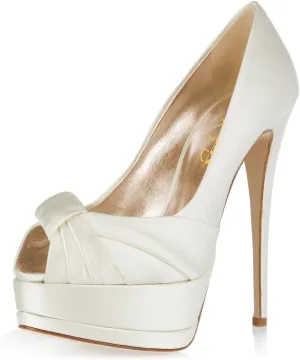 XYD Women's Elegant Knotted Platform Stiletto Heels Bride Shoes Peep Toe Pumps 6 Inch Heels for Dress Wedding Party