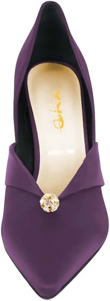 XYD Women's Pumps Stiletto High Heels Rhinestone Bead Closed Pointed Toe Slip On Comfort Ladies Office Work Church Wedding Party Dress Satin Shoes