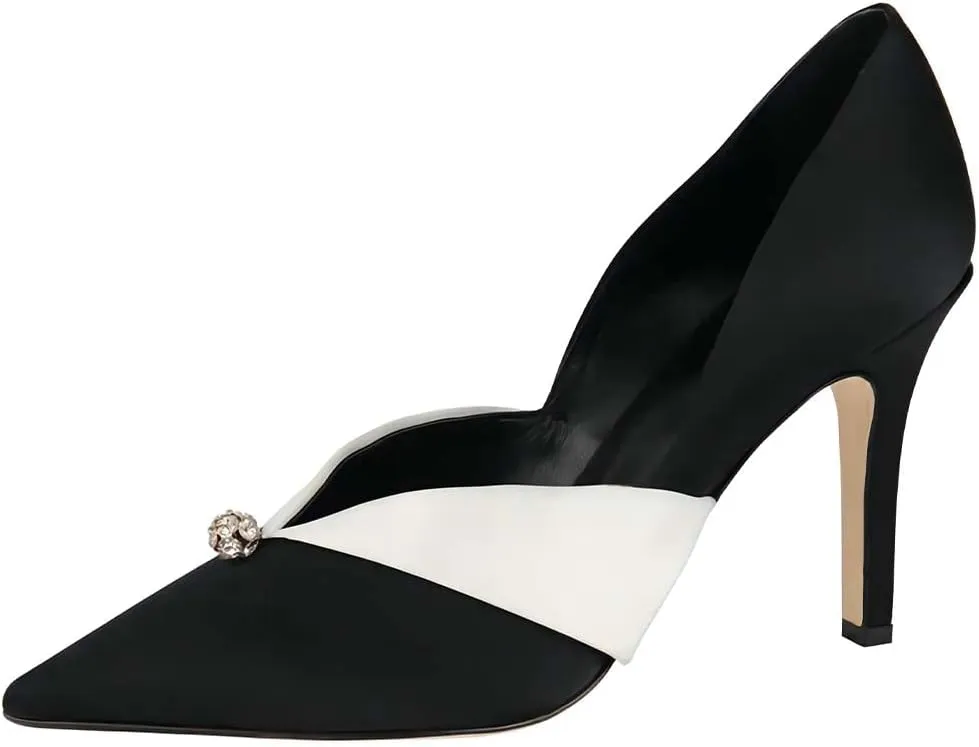 XYD Women's Pumps Stiletto High Heels Rhinestone Bead Closed Pointed Toe Slip On Comfort Ladies Office Work Church Wedding Party Dress Satin Shoes