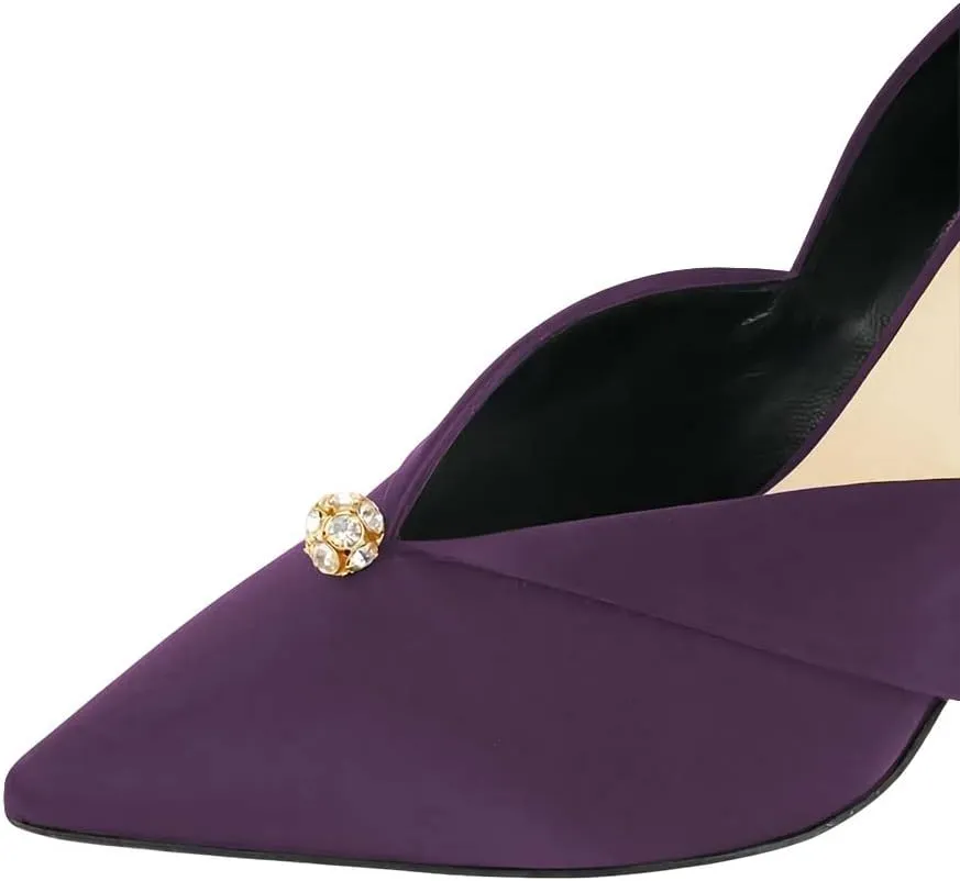 XYD Women's Pumps Stiletto High Heels Rhinestone Bead Closed Pointed Toe Slip On Comfort Ladies Office Work Church Wedding Party Dress Satin Shoes
