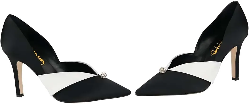 XYD Women's Pumps Stiletto High Heels Rhinestone Bead Closed Pointed Toe Slip On Comfort Ladies Office Work Church Wedding Party Dress Satin Shoes