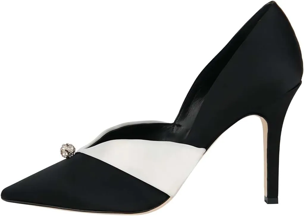 XYD Women's Pumps Stiletto High Heels Rhinestone Bead Closed Pointed Toe Slip On Comfort Ladies Office Work Church Wedding Party Dress Satin Shoes