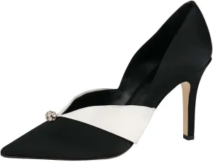 XYD Women's Pumps Stiletto High Heels Rhinestone Bead Closed Pointed Toe Slip On Comfort Ladies Office Work Church Wedding Party Dress Satin Shoes