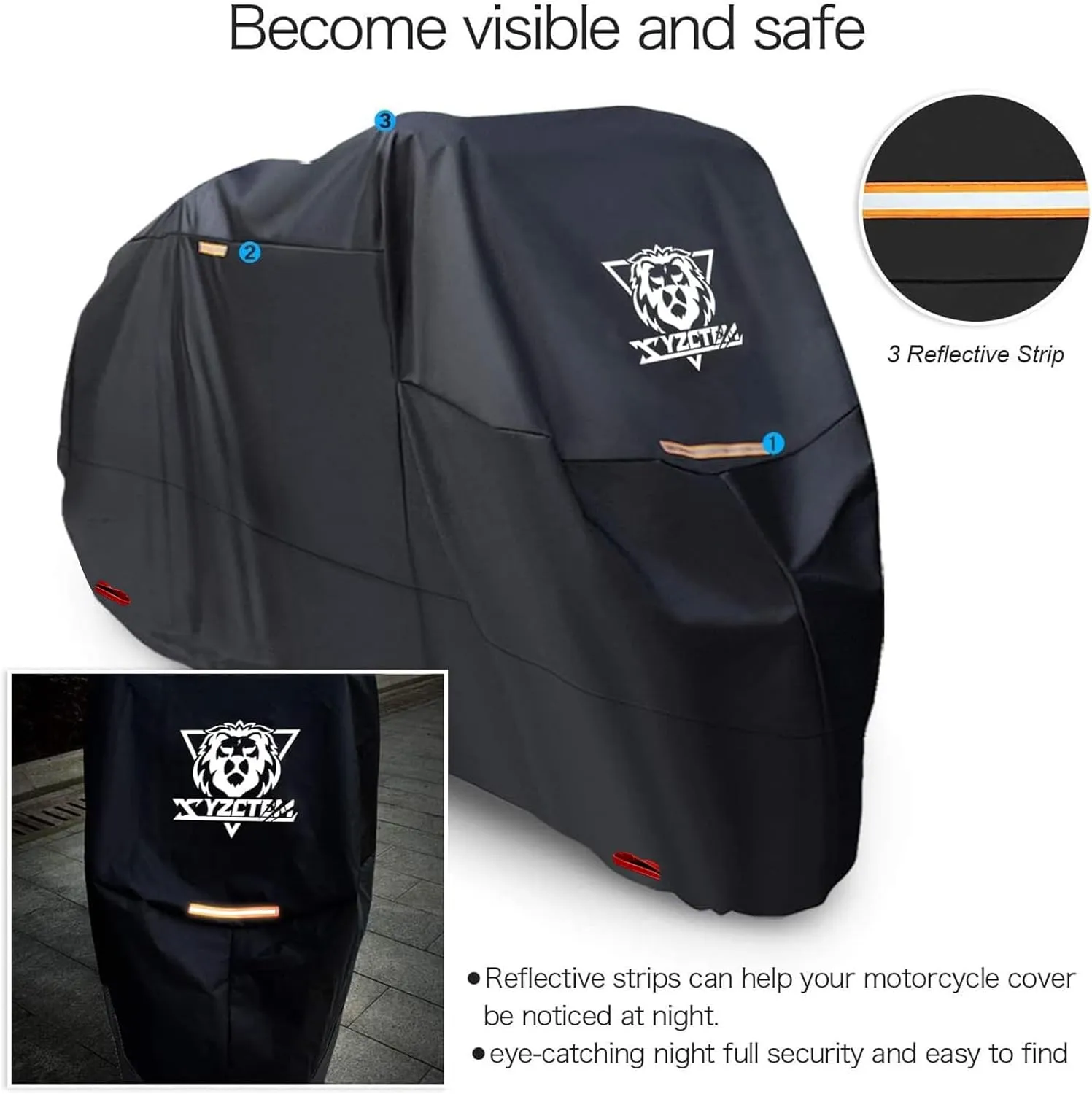 XYZCTEM Motorcycle Cover -Waterproof Outdoor Storage Bag,Made of Heavy Duty Material Fits up to 91 inch, Compatible with Harley Davison and All Motors(Black& Lockholes& Professional Windproof Strap)