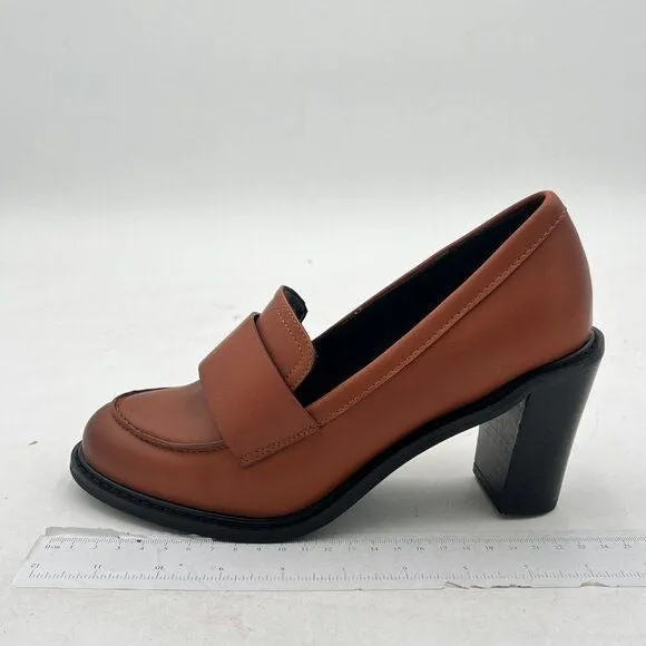 YDN Women Chunky High Heels Round Toe Oxford Loafer Shoes Slip On Office Work Pu