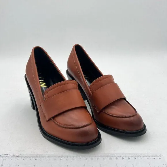 YDN Women Chunky High Heels Round Toe Oxford Loafer Shoes Slip On Office Work Pu