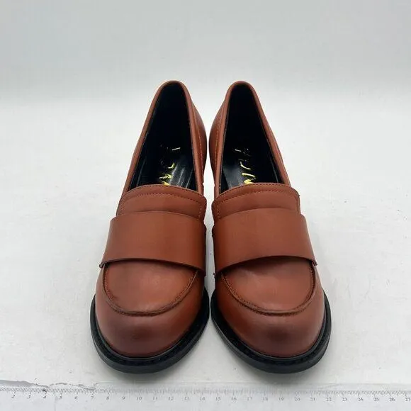 YDN Women Chunky High Heels Round Toe Oxford Loafer Shoes Slip On Office Work Pu