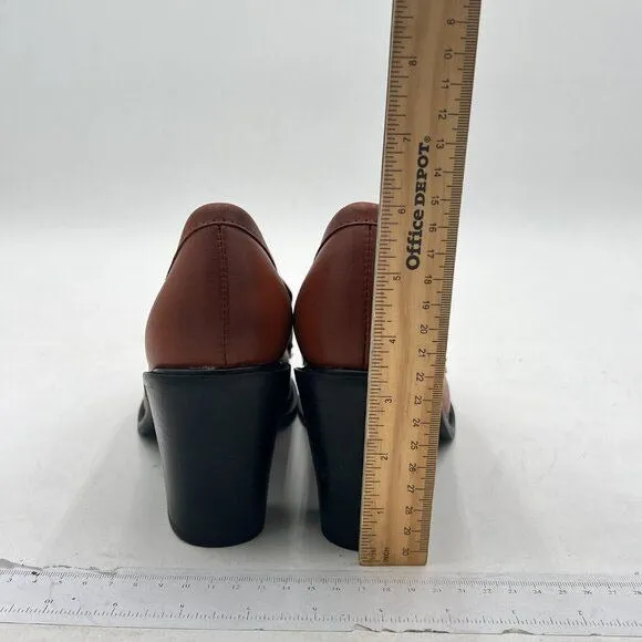 YDN Women Chunky High Heels Round Toe Oxford Loafer Shoes Slip On Office Work Pu