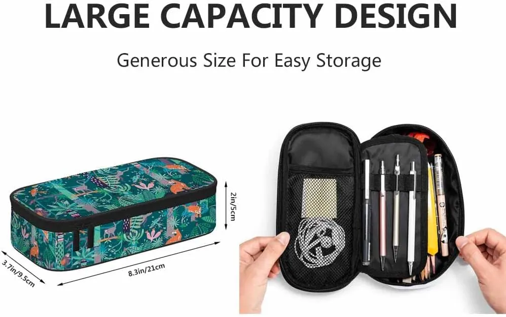 Yekiua Woods Animals Pencil Holder Jungle Trees Flowers Leaves Big Capacity Pencil Case Multi-Purpose Makeup Pouch For Office College Adult Colorful