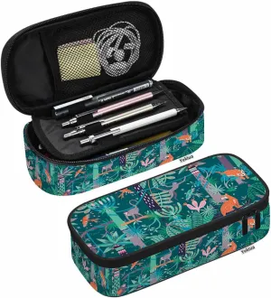 Yekiua Woods Animals Pencil Holder Jungle Trees Flowers Leaves Big Capacity Pencil Case Multi-Purpose Makeup Pouch For Office College Adult Colorful