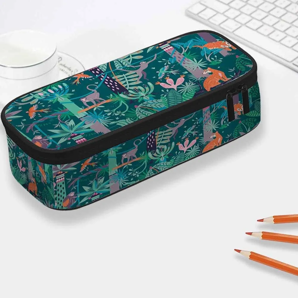 Yekiua Woods Animals Pencil Holder Jungle Trees Flowers Leaves Big Capacity Pencil Case Multi-Purpose Makeup Pouch For Office College Adult Colorful