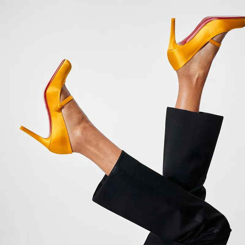 Yellow Crepe Satin Pump, Low-Cut Vamp