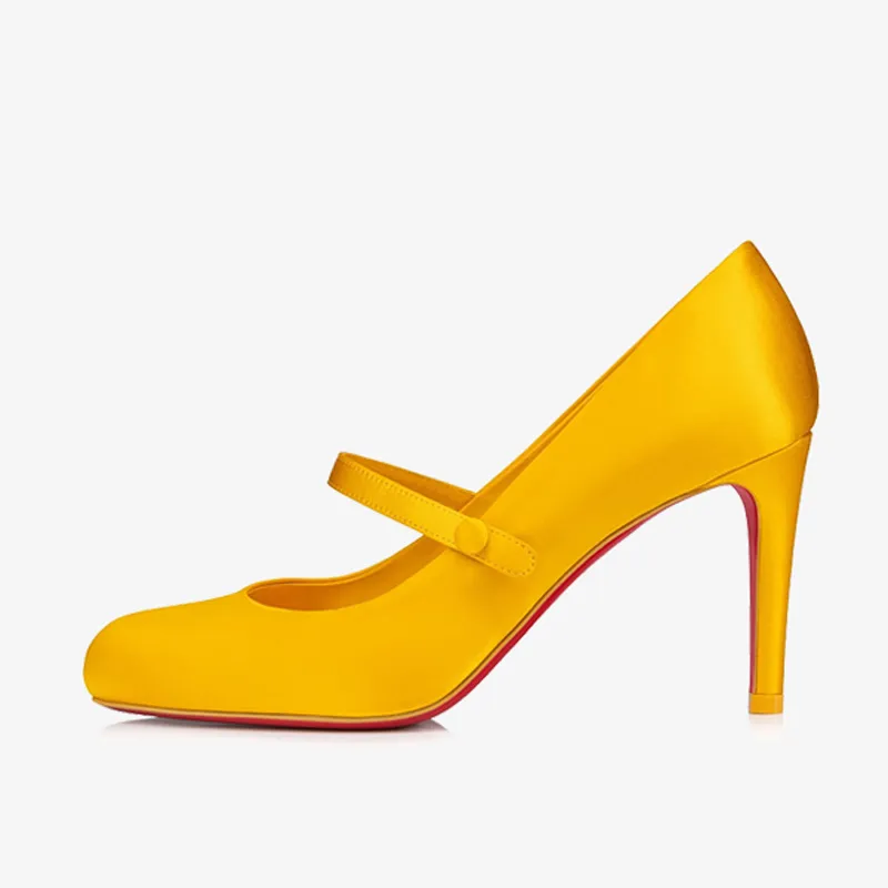 Yellow Crepe Satin Pump, Low-Cut Vamp