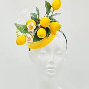 Yellow lemon Derby Fascinator, Kentucky Derby Hat Alternative, Kentucky derby hat (GOLD LINE)