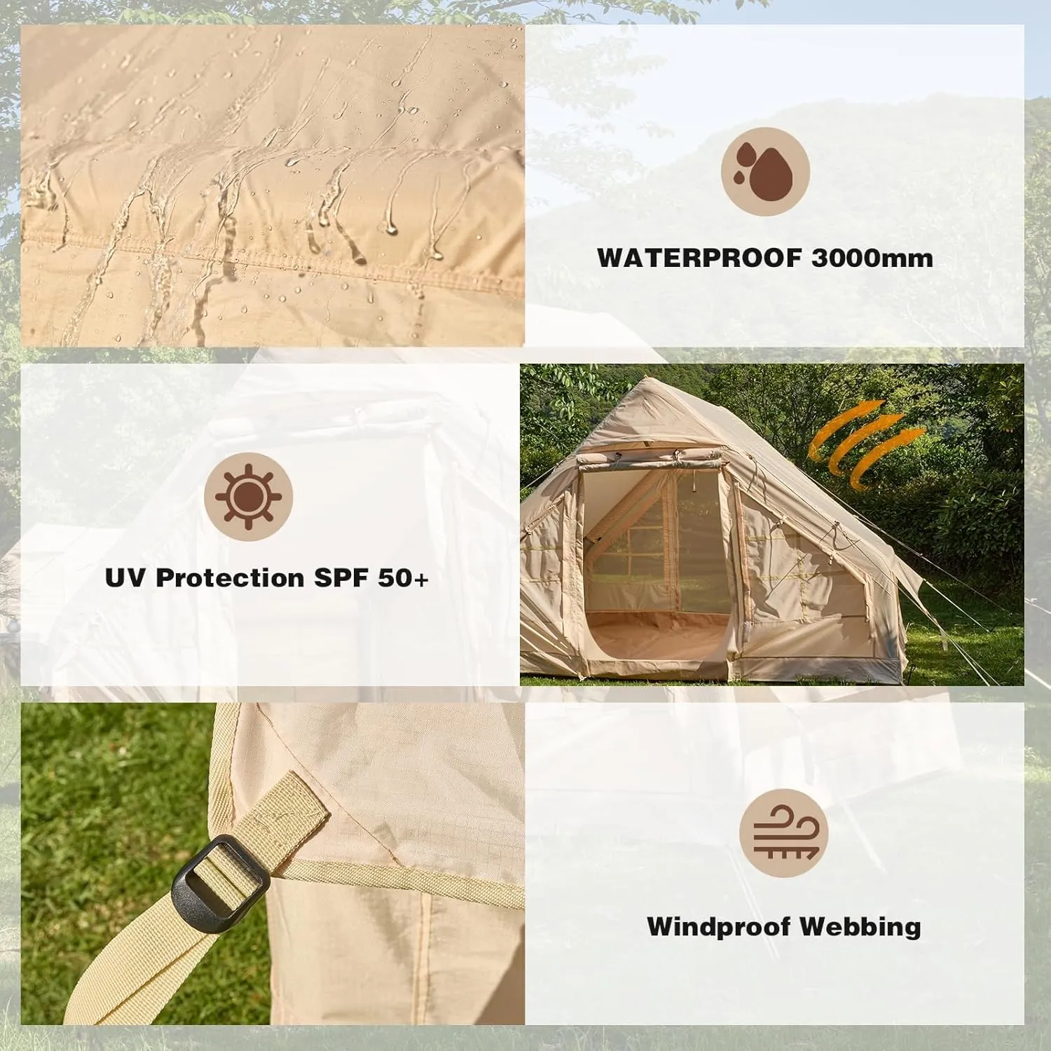YOLENY Inflatable Camping Tent, 2/4/6/8 Person Glamping Inflatable Tents for Camping, Easy Setup Portable Water-Resistant Cabin Tent with Mesh Windows & Pumps, 4 Season