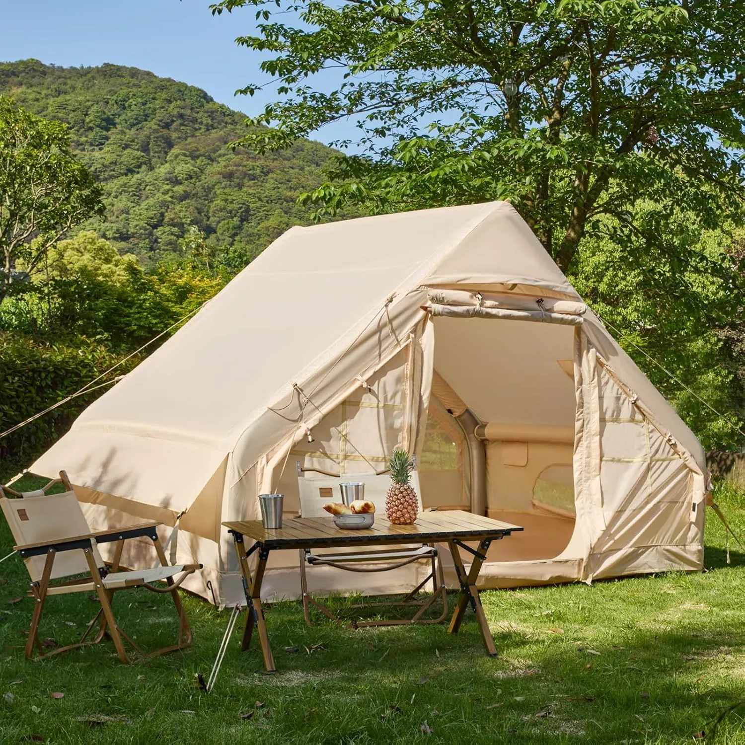 YOLENY Inflatable Camping Tent, 2/4/6/8 Person Glamping Inflatable Tents for Camping, Easy Setup Portable Water-Resistant Cabin Tent with Mesh Windows & Pumps, 4 Season