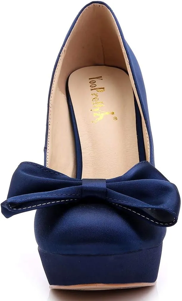 YooPrettyz Women Oversized Bow Wedding High Heels Slip On Satin Evening Bridesmaid Pumps