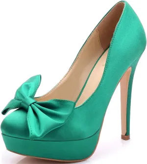 YooPrettyz Women Oversized Bow Wedding High Heels Slip On Satin Evening Bridesmaid Pumps