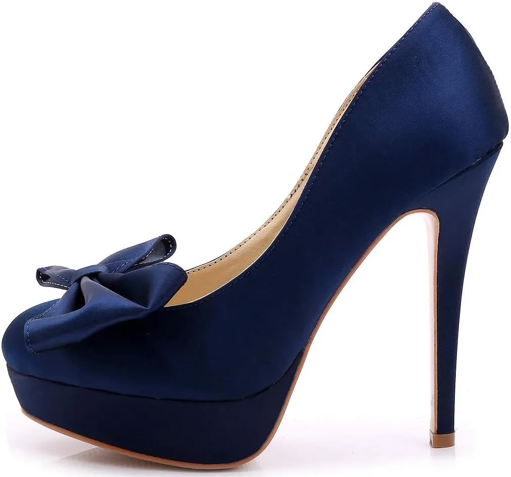 YooPrettyz Women Oversized Bow Wedding High Heels Slip On Satin Evening Bridesmaid Pumps