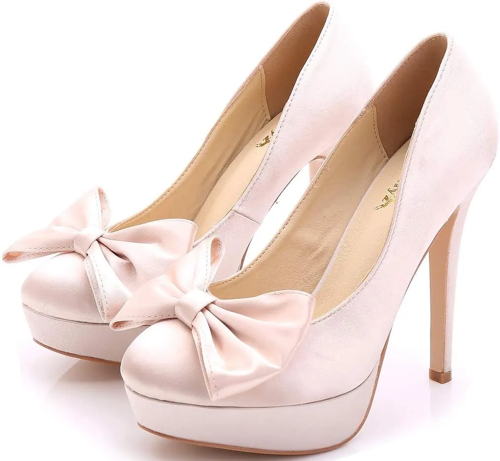 YooPrettyz Women Oversized Bow Wedding High Heels Slip On Satin Evening Bridesmaid Pumps