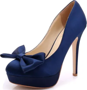 YooPrettyz Women Oversized Bow Wedding High Heels Slip On Satin Evening Bridesmaid Pumps