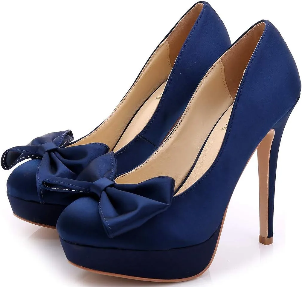 YooPrettyz Women Oversized Bow Wedding High Heels Slip On Satin Evening Bridesmaid Pumps