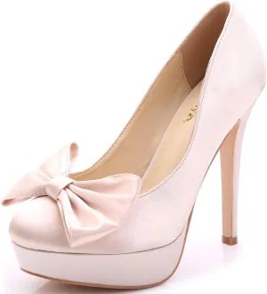 YooPrettyz Women Oversized Bow Wedding High Heels Slip On Satin Evening Bridesmaid Pumps