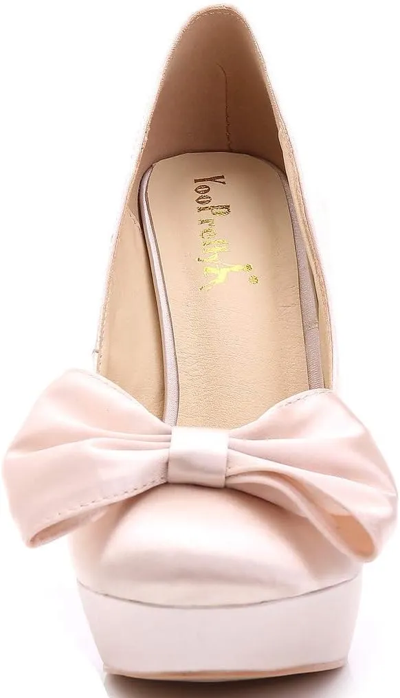 YooPrettyz Women Oversized Bow Wedding High Heels Slip On Satin Evening Bridesmaid Pumps