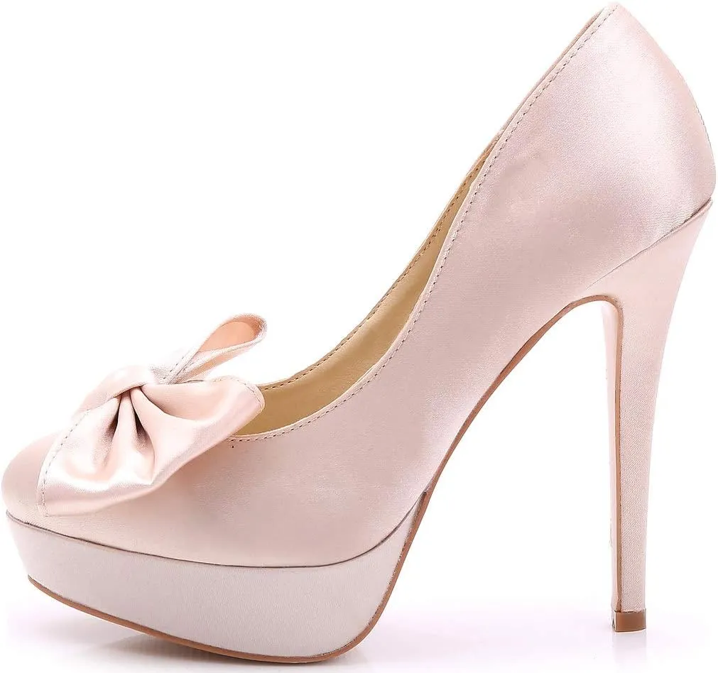 YooPrettyz Women Oversized Bow Wedding High Heels Slip On Satin Evening Bridesmaid Pumps