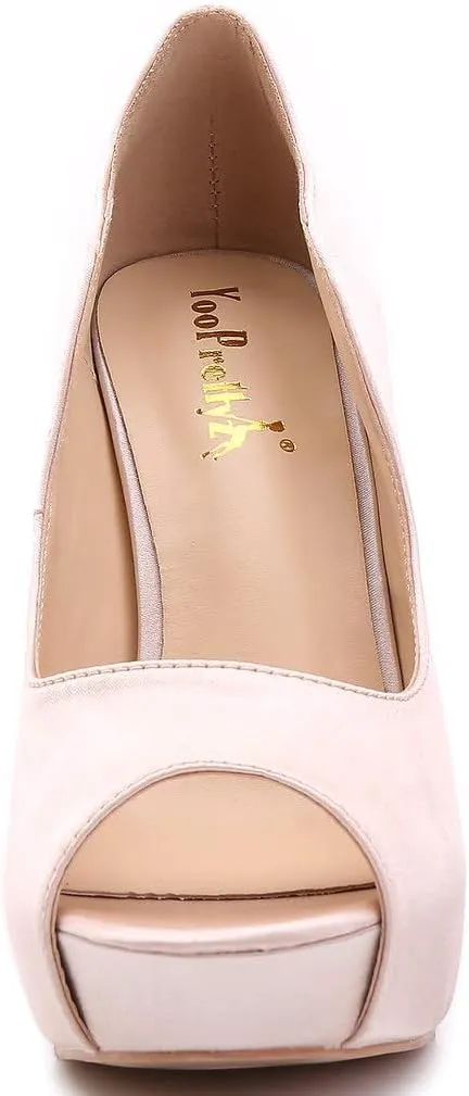 YooPrettyz Women Peep Toe Satin Shoe Wedding Stiletto Shoes Evening Pumps Bridal High Heels