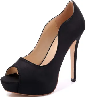 YooPrettyz Women Peep Toe Satin Shoe Wedding Stiletto Shoes Evening Pumps Bridal High Heels