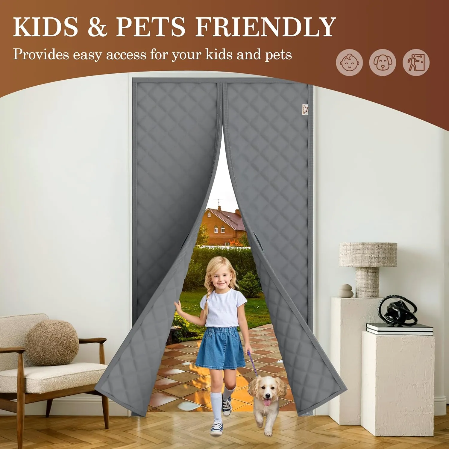 Yotache Magnetic Insulated Door Curtain for 36x82 Doors - Thermal Insulation Cover with 300D Oxford & Cotton Fill - Winter-Ready Draft Stopper to Lock Warmth/Cool Air, 38x84 Curtain