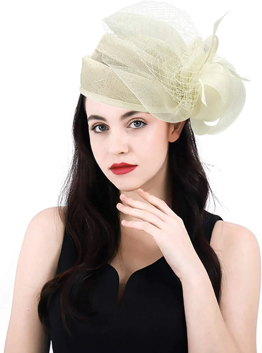 Z&X Sinamay Fascinator Hat Floral Feather Pillbox Derby Hats for Women Wedding Tea Party with Headband Clip