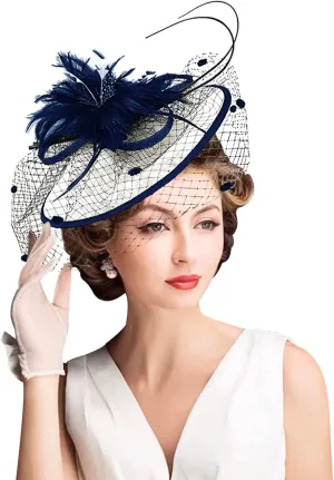 Z&X Sinamay Fascinator Hat Floral Feather Pillbox Derby Hats for Women Wedding Tea Party with Headband Clip