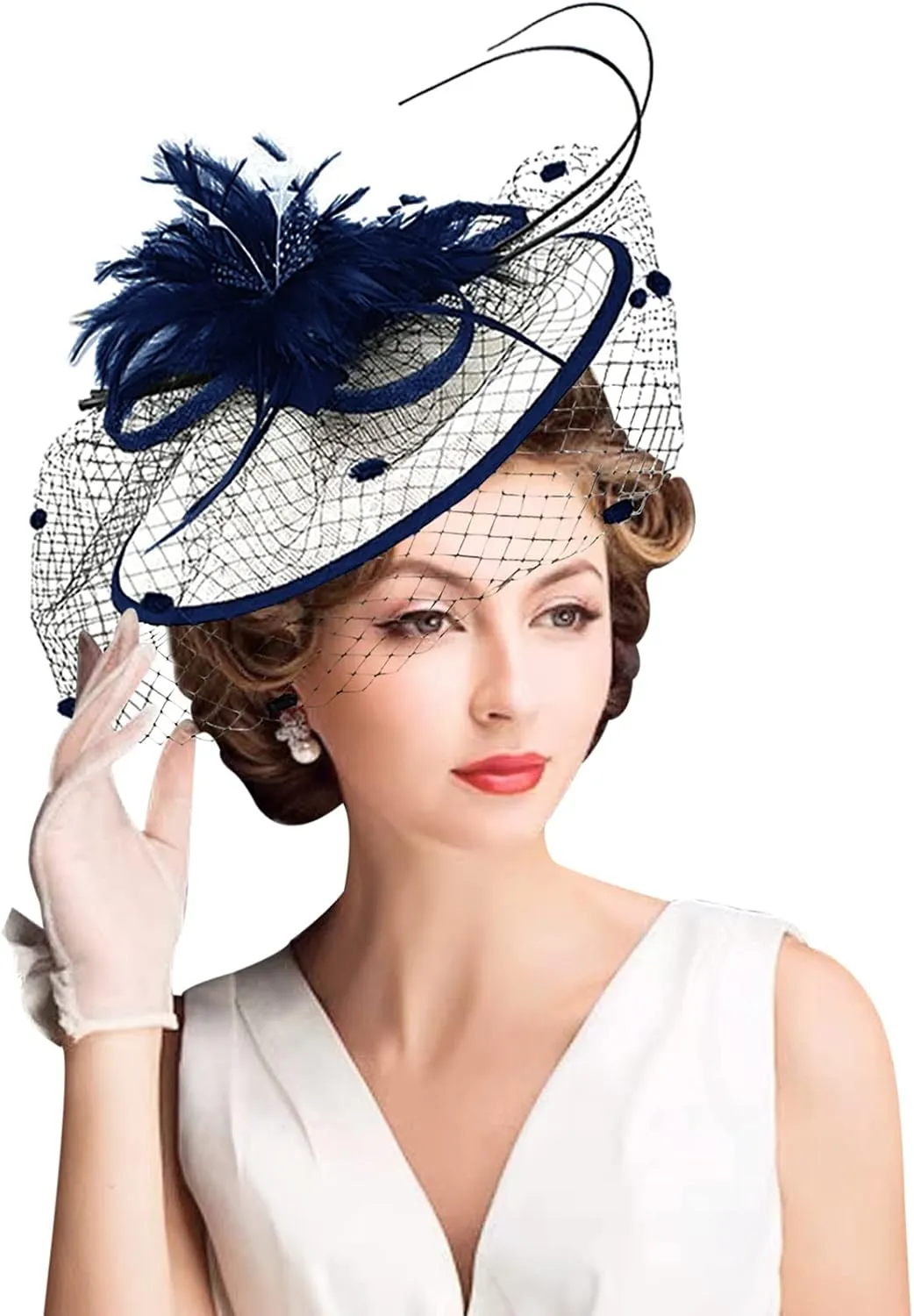 Z&X Sinamay Fascinator Hat Floral Feather Pillbox Derby Hats for Women Wedding Tea Party with Headband Clip