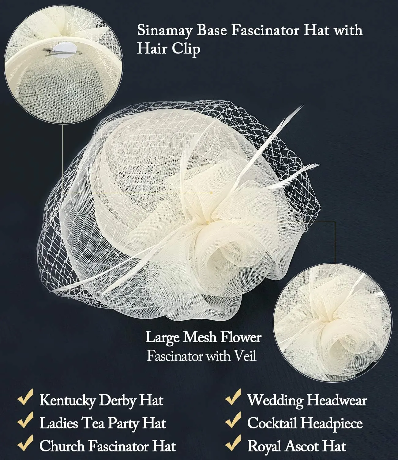 Z&X Sinamay Fascinator Hat Floral Feather Pillbox Derby Hats for Women Wedding Tea Party with Headband Clip