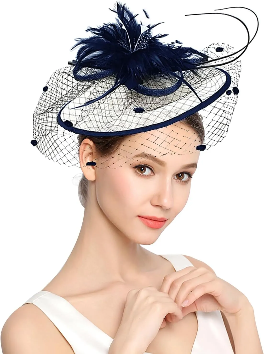 Z&X Sinamay Fascinator Hat Floral Feather Pillbox Derby Hats for Women Wedding Tea Party with Headband Clip