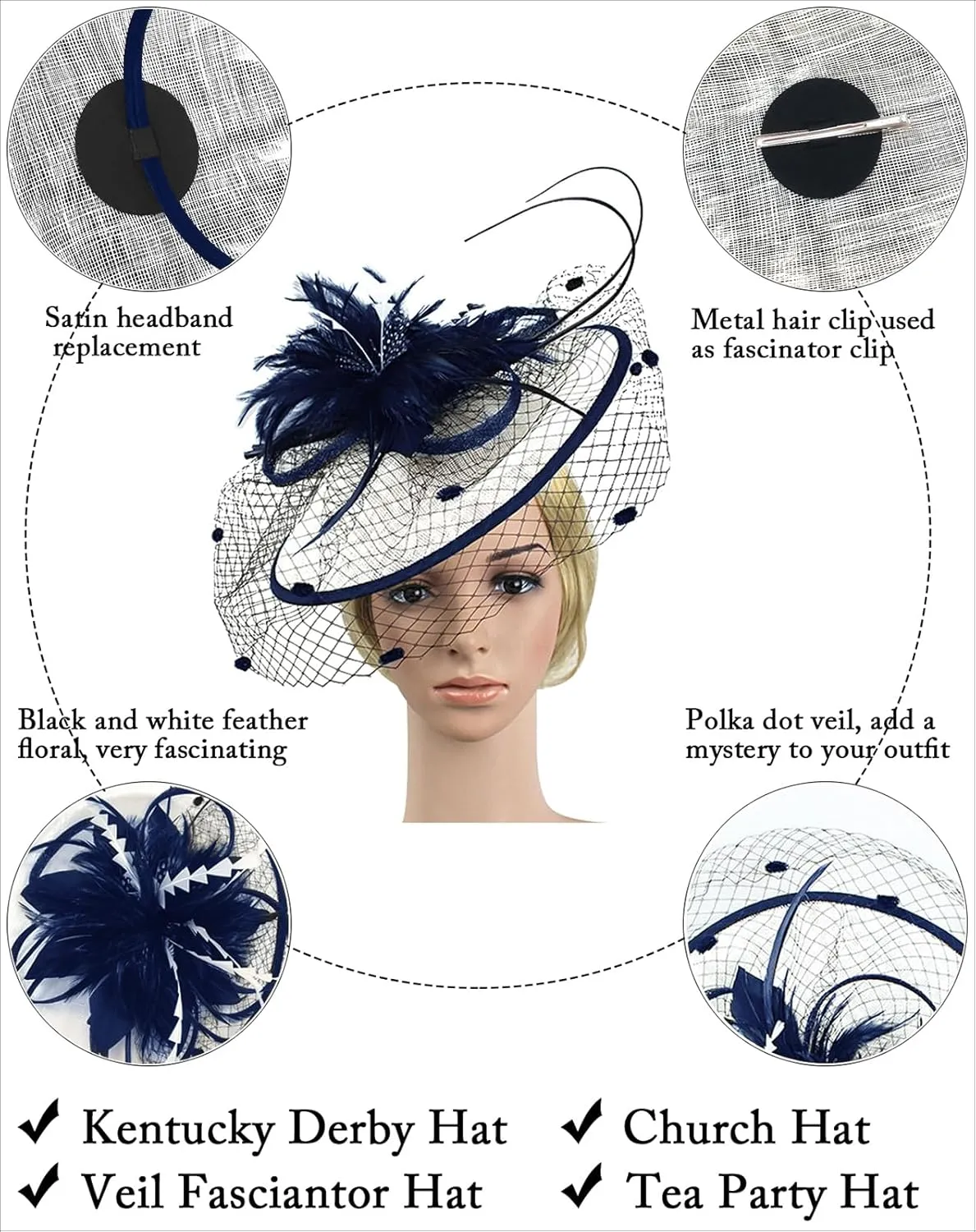 Z&X Sinamay Fascinator Hat Floral Feather Pillbox Derby Hats for Women Wedding Tea Party with Headband Clip