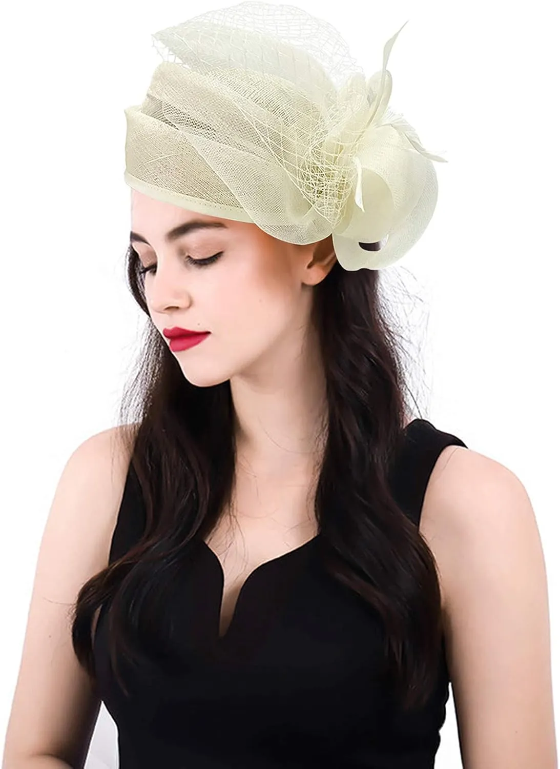 Z&X Sinamay Fascinator Hat Floral Feather Pillbox Derby Hats for Women Wedding Tea Party with Headband Clip
