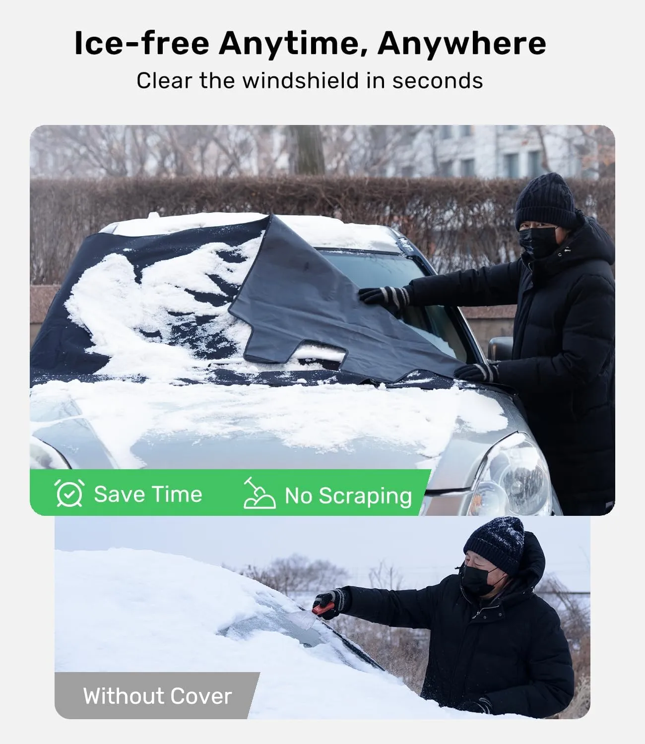 Zanch Upgrade Windshield Cover for Ice & Snow [Fast Install&Removal] 600D Oxford Fabric Against Magnetic Fit Snow, Ice, Frost, Winter Accessories - Fit for Large SUVs, MPV - XL (70''x54'')
