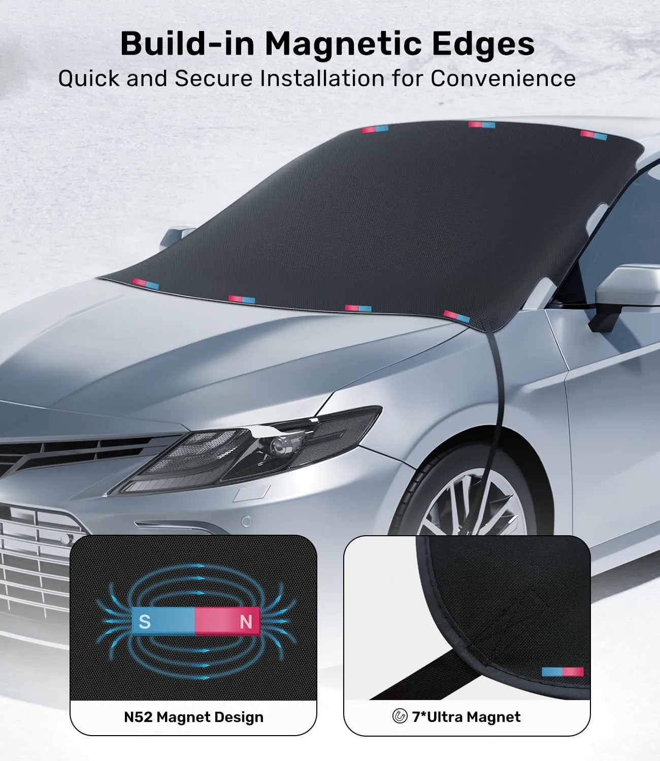 Zanch Upgrade Windshield Cover for Ice & Snow [Fast Install&Removal] 600D Oxford Fabric Against Magnetic Fit Snow, Ice, Frost, Winter Accessories - Fit for Large SUVs, MPV - XL (70''x54'')