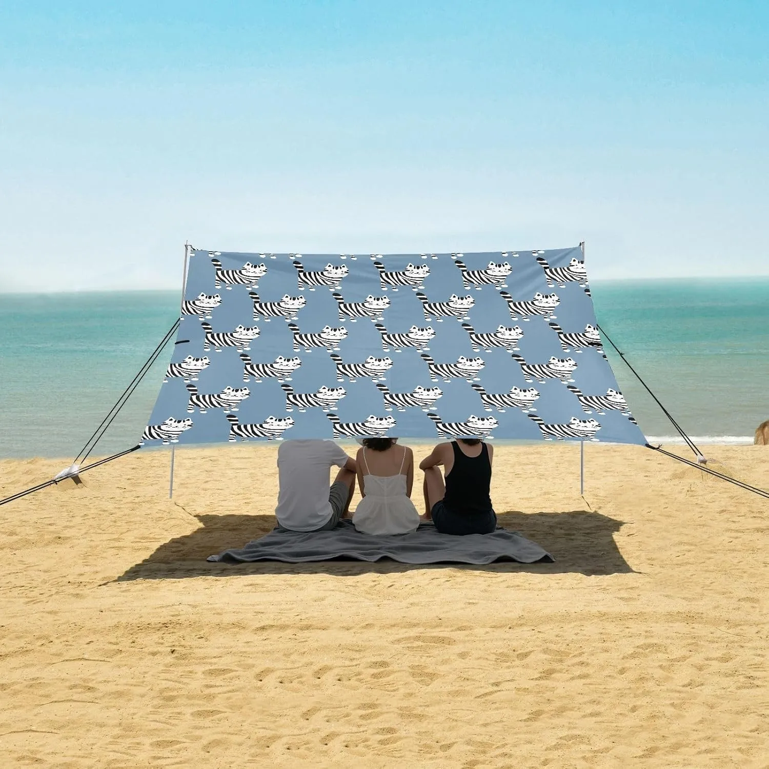 Zebra Cats Seamless Background Beach Canopy Tent Anti-UV & Wind Resistant, Camping Sun Shelter Easy Setup Portable,Outdoor Shade Tents with Sandbags,Sand Shovels,Ground Pegs & Stability Poles