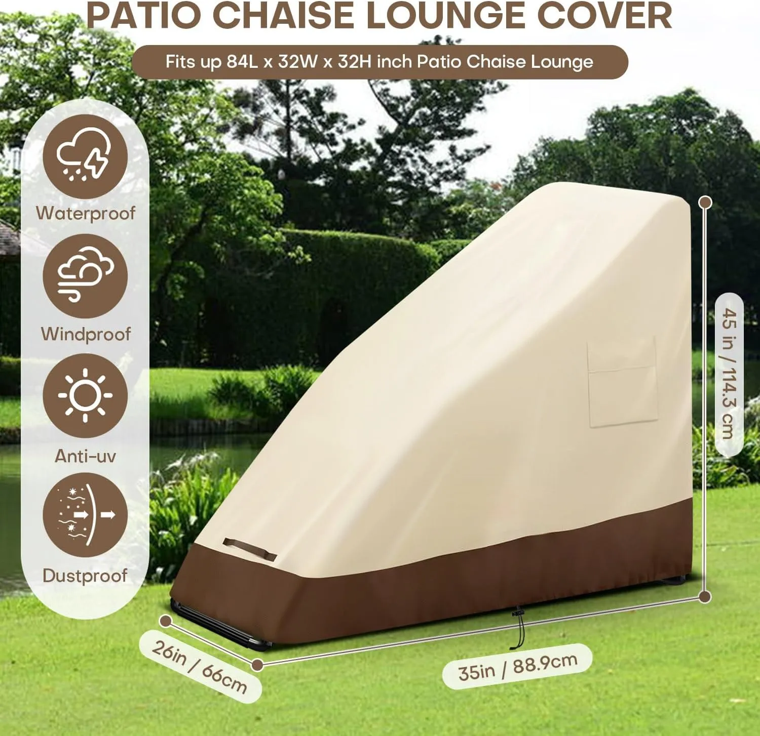 Zero Gravity Chair Cover Outdoor Folding Lawn Lounge Chair Covers 420D Oxford Waterproof Patio Furniture Protector for Folding Recliner - Beige (58x26x44 Inches)