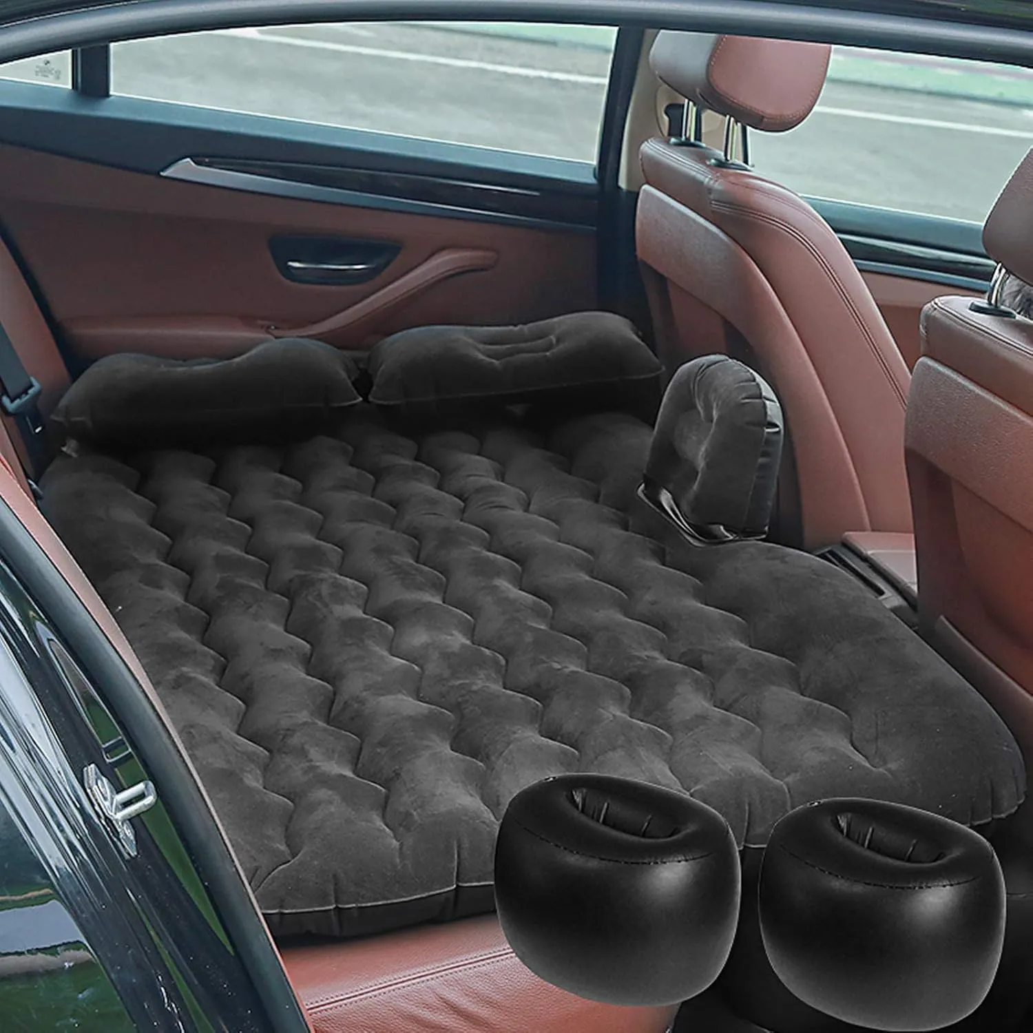 Zerone SUV Air Mattress Soft Flocking PVC Inflatable Car Air Mattress Ripple Design Portable Inflatable Car Mattress for Various Car, SUVs, MPVs etc. (Black)