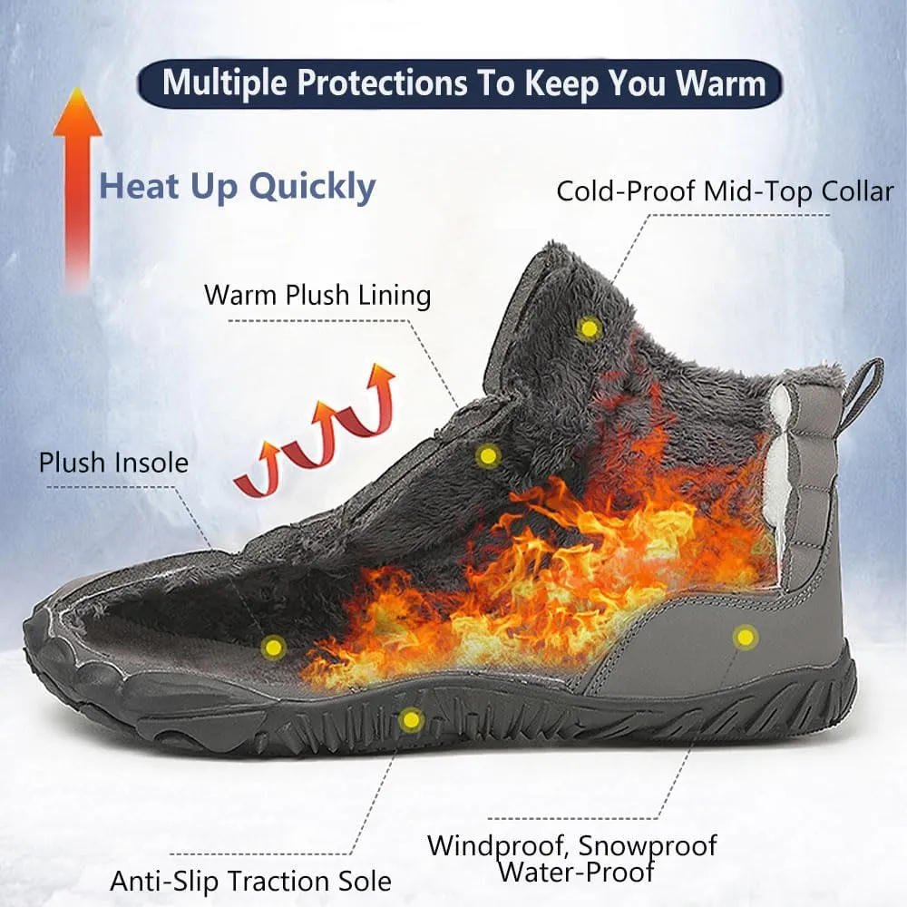 ZJQ 2025 New Winter Footwear Barefoot Shoes Women Men, Wide Toe Hiking Shoes, Non-Slip Waterproof Flexible Outdoor Sneakers