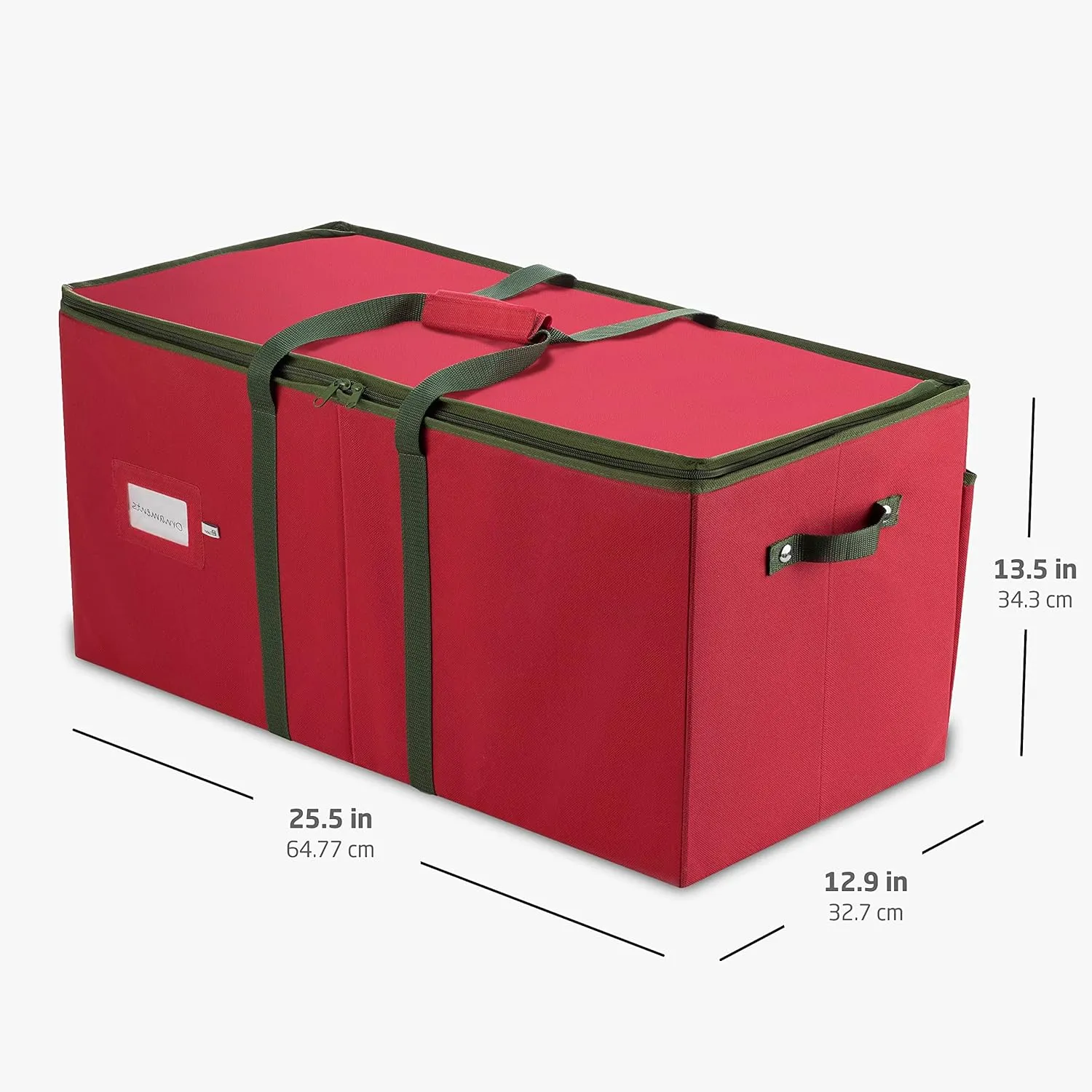 ZOBER Large Christmas Ornament Storage Box - Stores 128 Ornaments W/Dividers - Non-Woven, Durable Christmas Storage Containers - Dual Zipper - Red