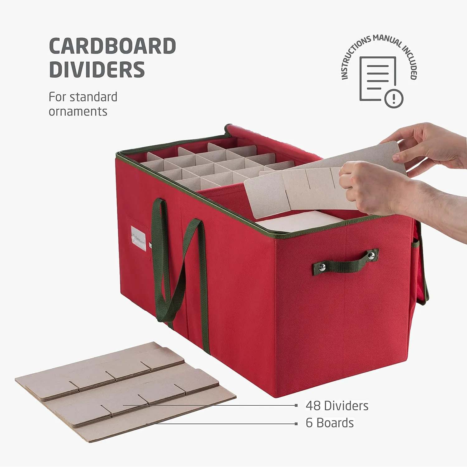 ZOBER Large Christmas Ornament Storage Box - Stores 128 Ornaments W/Dividers - Non-Woven, Durable Christmas Storage Containers - Dual Zipper - Red